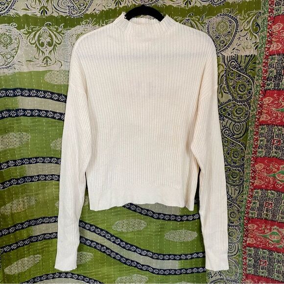 Spiritual Gangster Ivory Dreamer Merino Wool/ Cashmere Mock Neck Sweater Size S - Picture 2 of 15